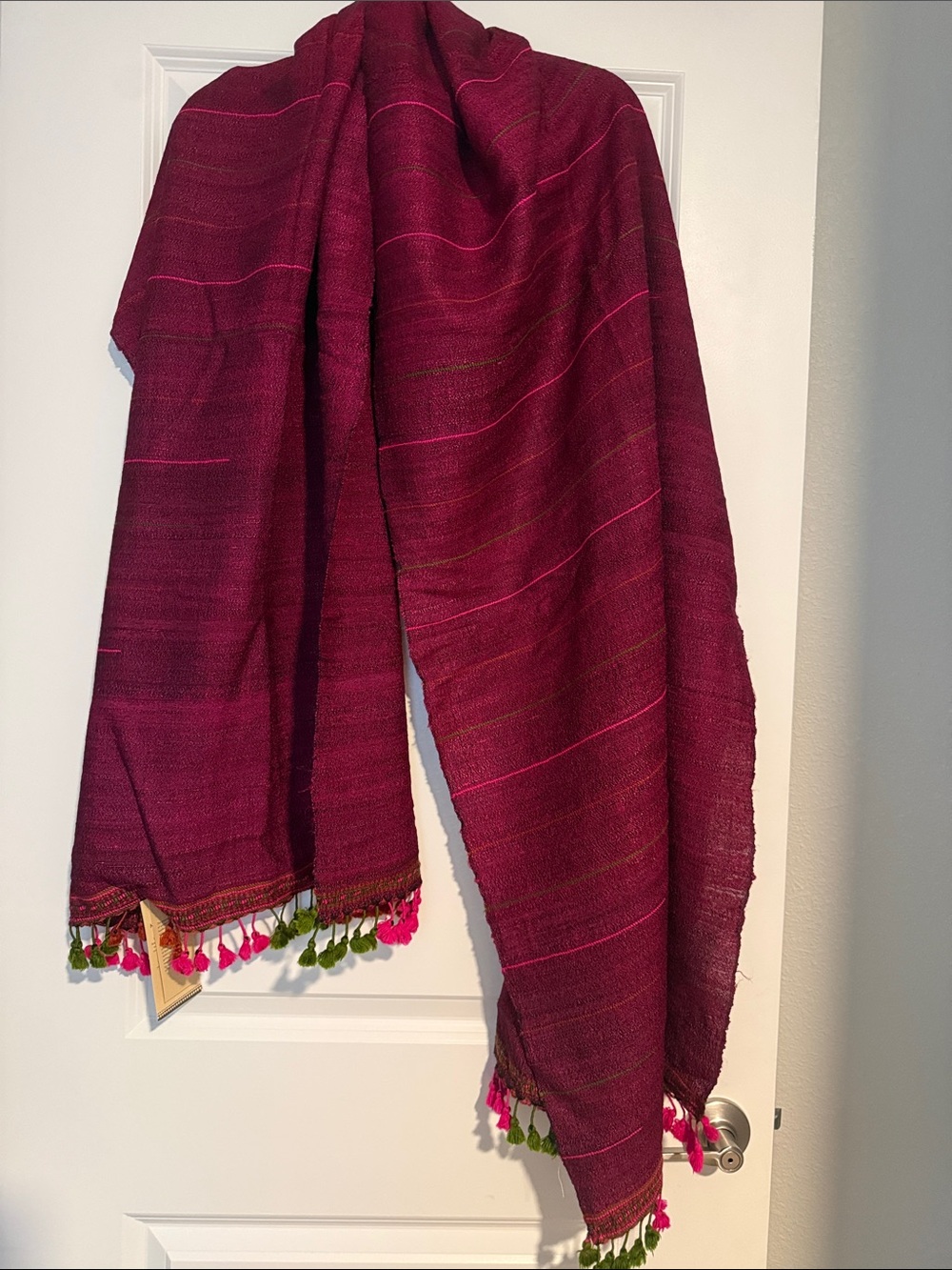 fabindia Magenta Woven Shawl with Tassels